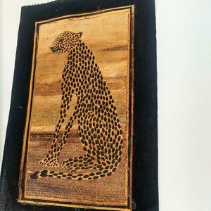 Rare Find * African Art Banana Leaf Skin Tapestry Hand Painted Leopard / Cheetah